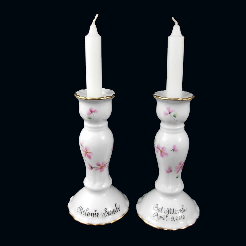 Candlesticks with Pink Wildflowers