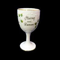 Personalized Hand Painted Kiddush Cup with Green/Gold Vines for Wedding-wedding, wedding gift, Jewish wedding, personalized wedding, custom wedding, for the bride, for the wedding, porcelain wedding, break the glass, Kiddush cup, wedding Kiddush cup, wine cup, wedding wine cup, Jewish wine cup, Hebrew wine cup, mitzvah cup